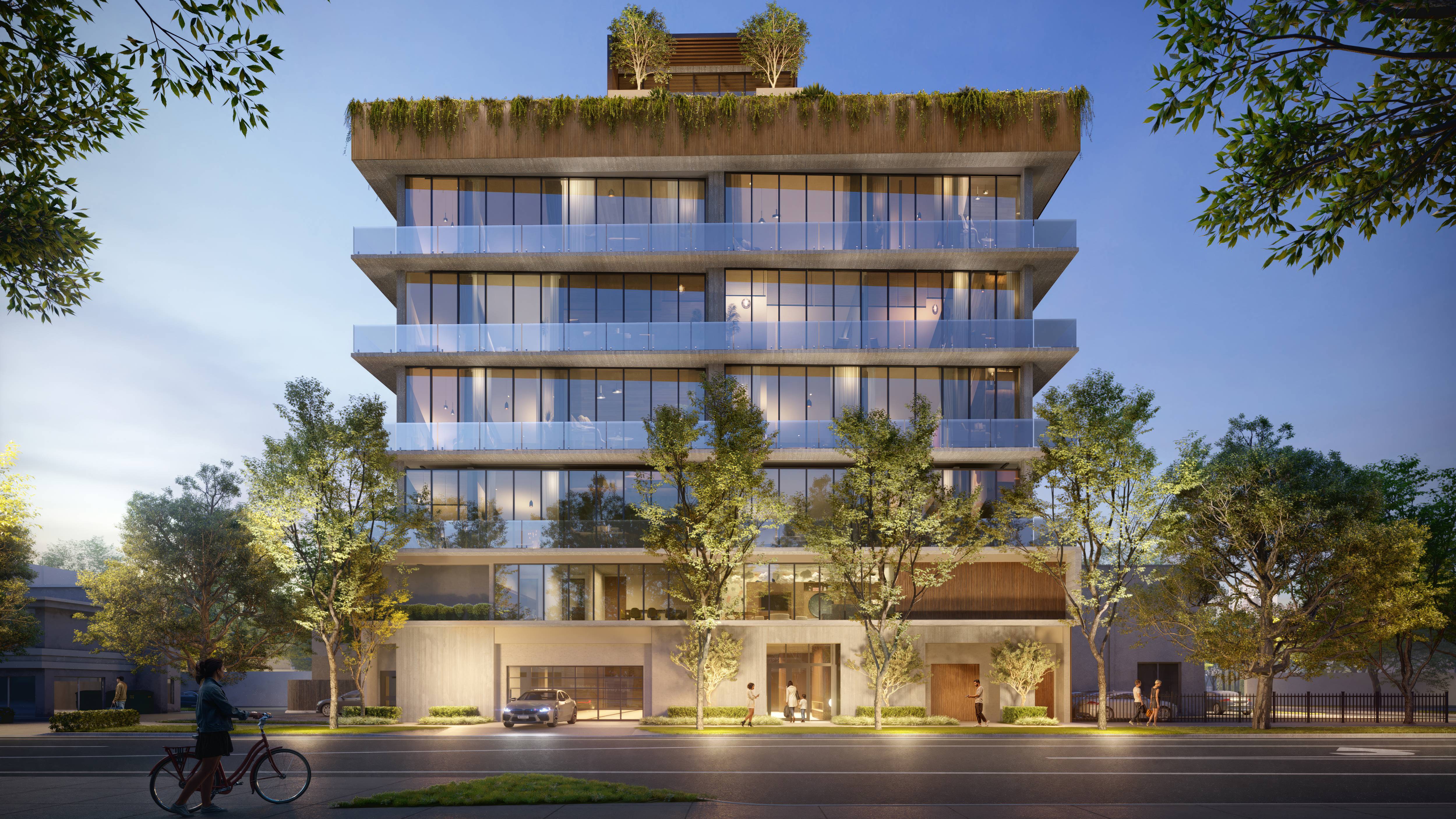 Opus Coconut Grove modern architectural exterior view, highlighting luxury and ultra luxury preconstruction condos in Miami. Featuring building.