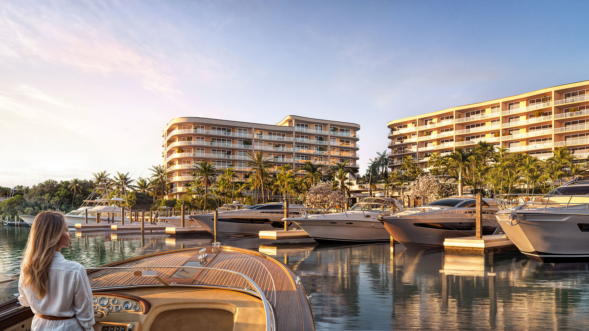 Palm Beach Gardens marina at sunset with yachts