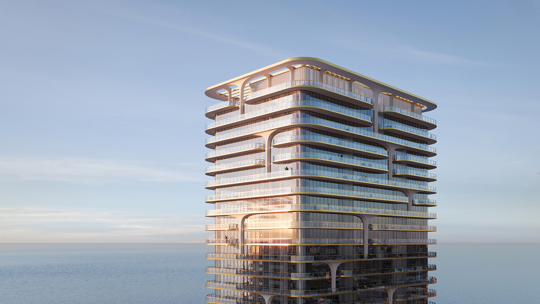 Waldorf Astoria Residences Pompano Beach oceanfront tower poised on the sand, sculpted façade, premier address of luxury and ultra luxury condos; preconstruction. Featuring modern and building.